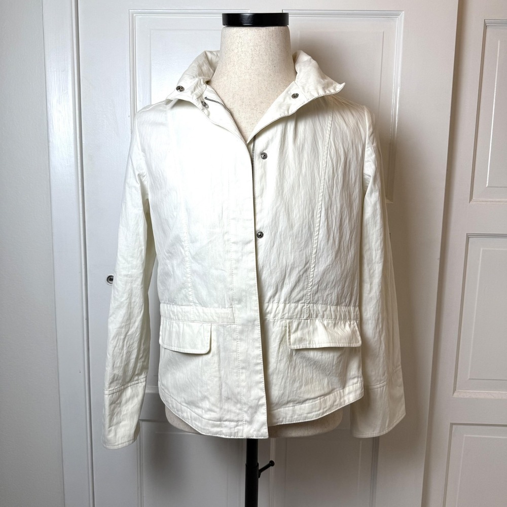 Concept UK Jacket Womens 38 White Hooded Zip Floral Lined Lightweight Parka Coat